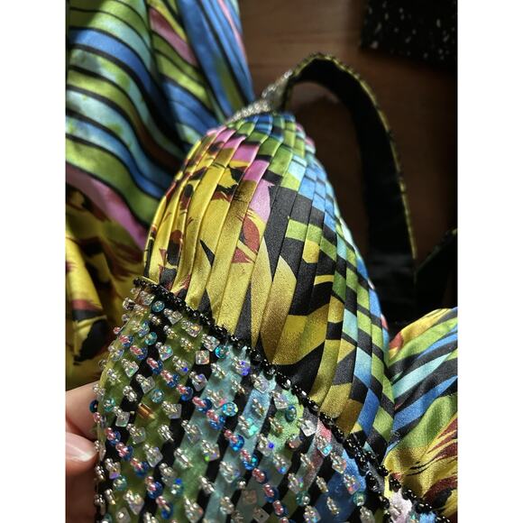 Cache Beaded Sequined Satin Gown Dress women's 4 Y2K Cut Out Peacock Gypsy - Picture 12 of 16